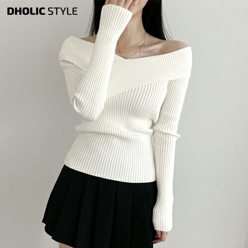 [メガ割りSALE]アンバランスオフショルリブニット・p593099