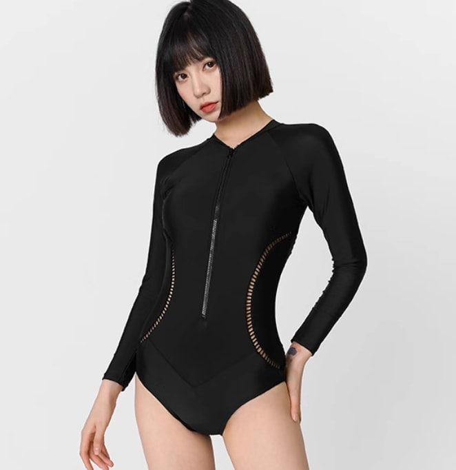水着 ビキニ スイムウェア レディース フィットネス 体型カバー ラッシュガード ハイネック 二の腕カバー 長袖 伸縮性 メッシュ シンプル 大人っぽい おしゃれ レトロ 主役級 存在感 個性的