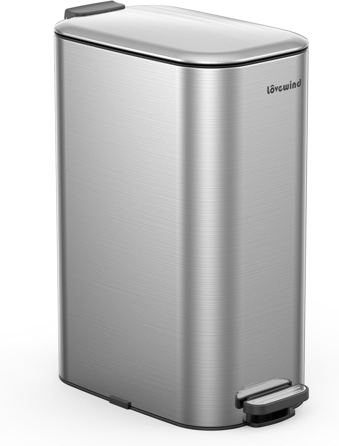 細型足踏み式ゴミ箱 30L ステンレス製 ソフトクローズ蓋付き オーバル型 キッチン・寝室・ホームオフィス用 シルバー