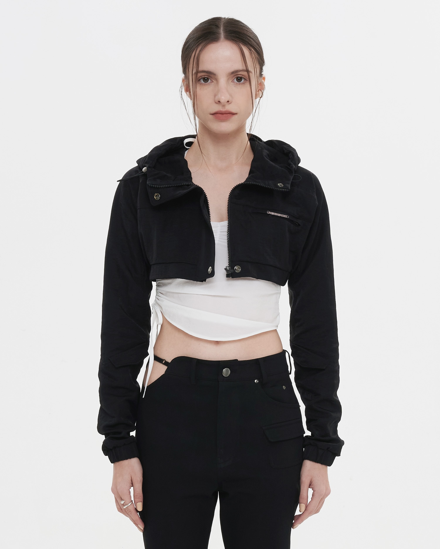 DETAIL HOODED BOLERO [BLACK]