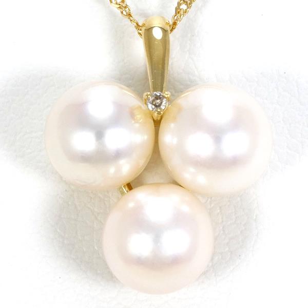K18 18金 YG イエローゴールド ネックレス パール ダイヤ 0.01 ジュエリー 中古