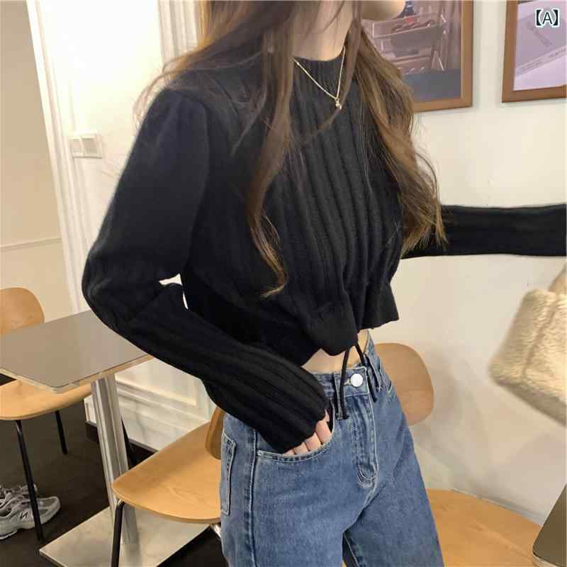 レディース ファッション トップス 女性用 西洋 長袖 ボトリング セーター デザイン 個性的 ショート セーター インナーウェア