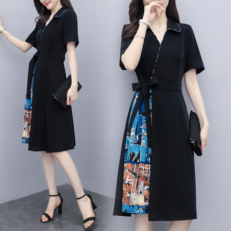 シャツワンピース レディース 膝丈ワンピース 春夏 半袖ワンピース 切り替え ロングスカート オシャレ 体型カバー お出かけ 大人可愛い30代 50代