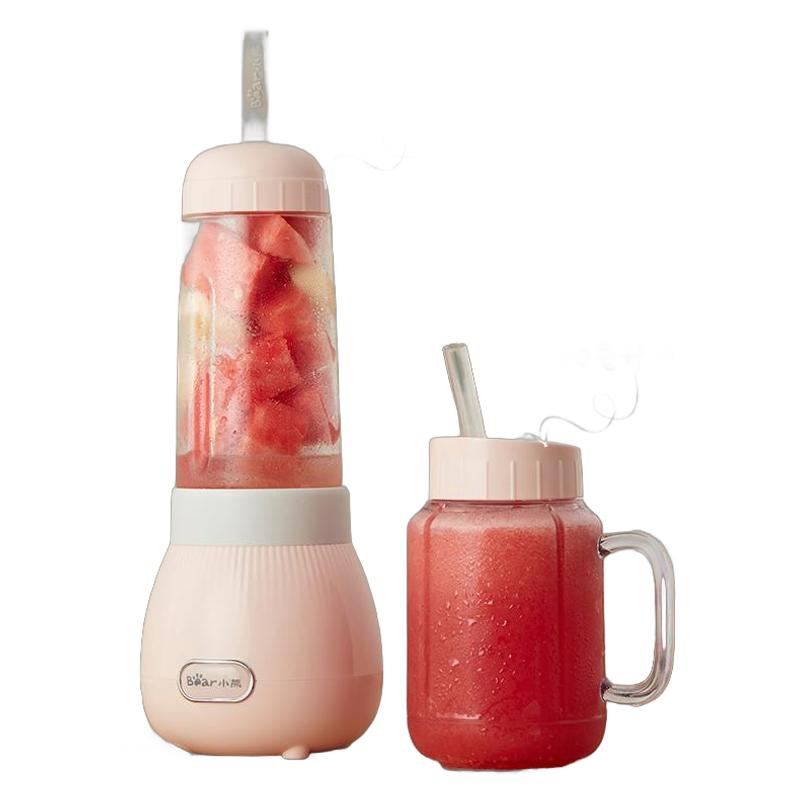 ポータブルジューサー家庭用ミニフルーツ小さなフライドジュースマシン調理機電動多機能ジューサーカップを持ち運べるピンクダブルカップ
