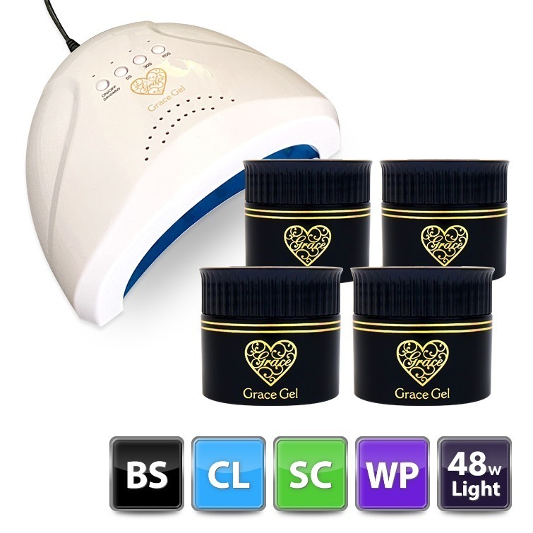 グレースジェルよくばりセット（ベース・クリア・スカルプ・ワイプレストップ）＋48Wライトセット