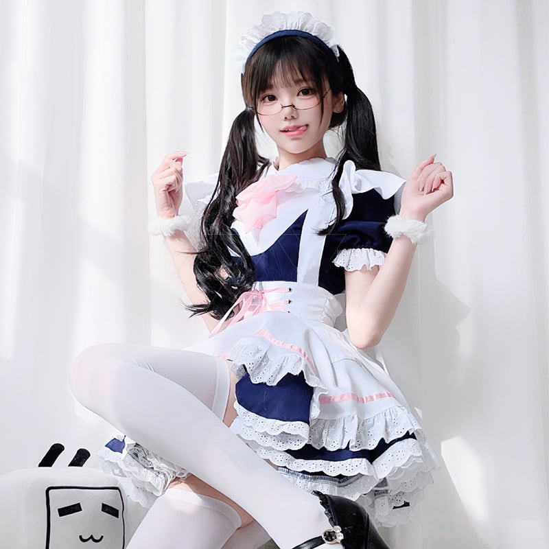 絶対可愛い リボン コスプレ メイド服 ボウタイ ワンピース