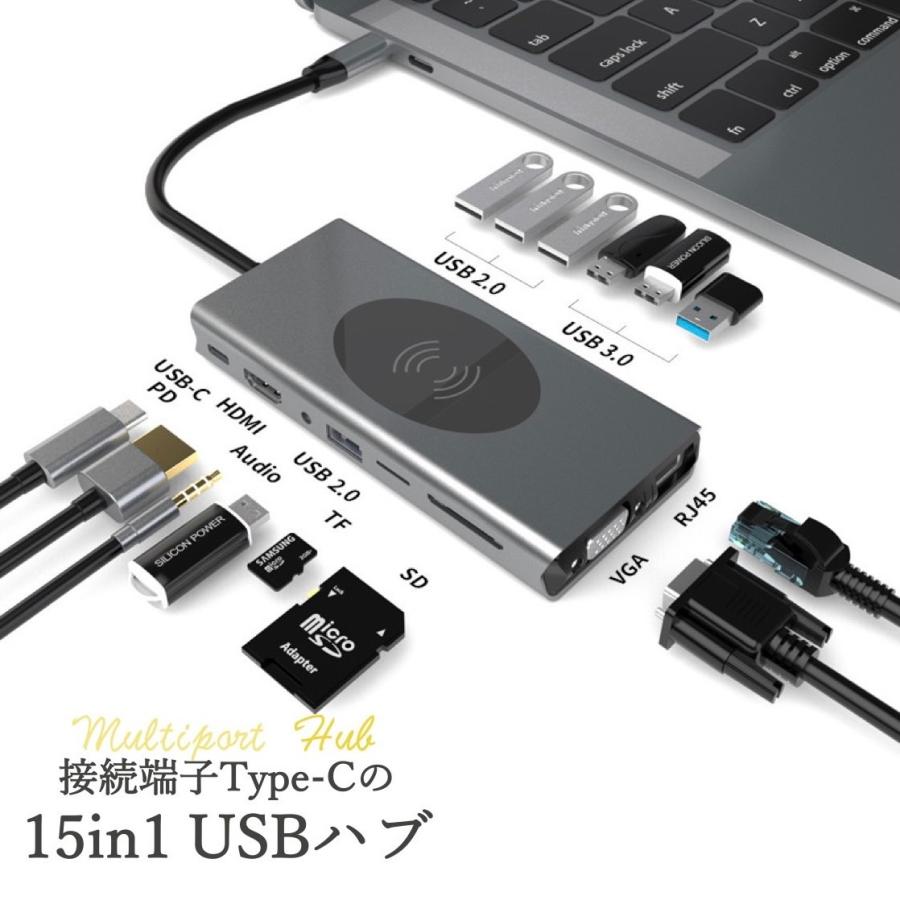 15in1 USBハブ 3.0 高速処理 Type-c HDMI LAN SDカード