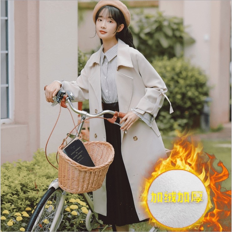 2020秋冬流行小香風風ジャケット女性ダブルブレスト中の長いタイプの日系森系コートの復古気質