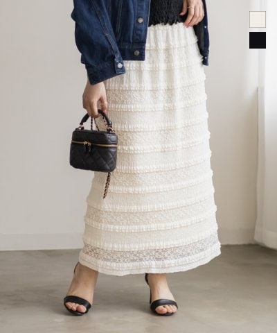 大きいサイズ レディース LL 3L 4L XL XXL XXXL CLETTEオリジナルフリルレースナロースカート