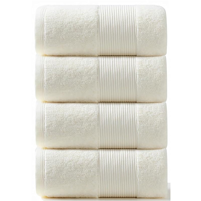 即納：バスタオル 綿 100% Artifi 4枚セット 北欧風 薄手 速乾 瞬間吸水 手ぬぐい ギフト コットン コットン 大判 家庭用ホテル業務用スポーツなどにも最適 四季通用(クリームホワ