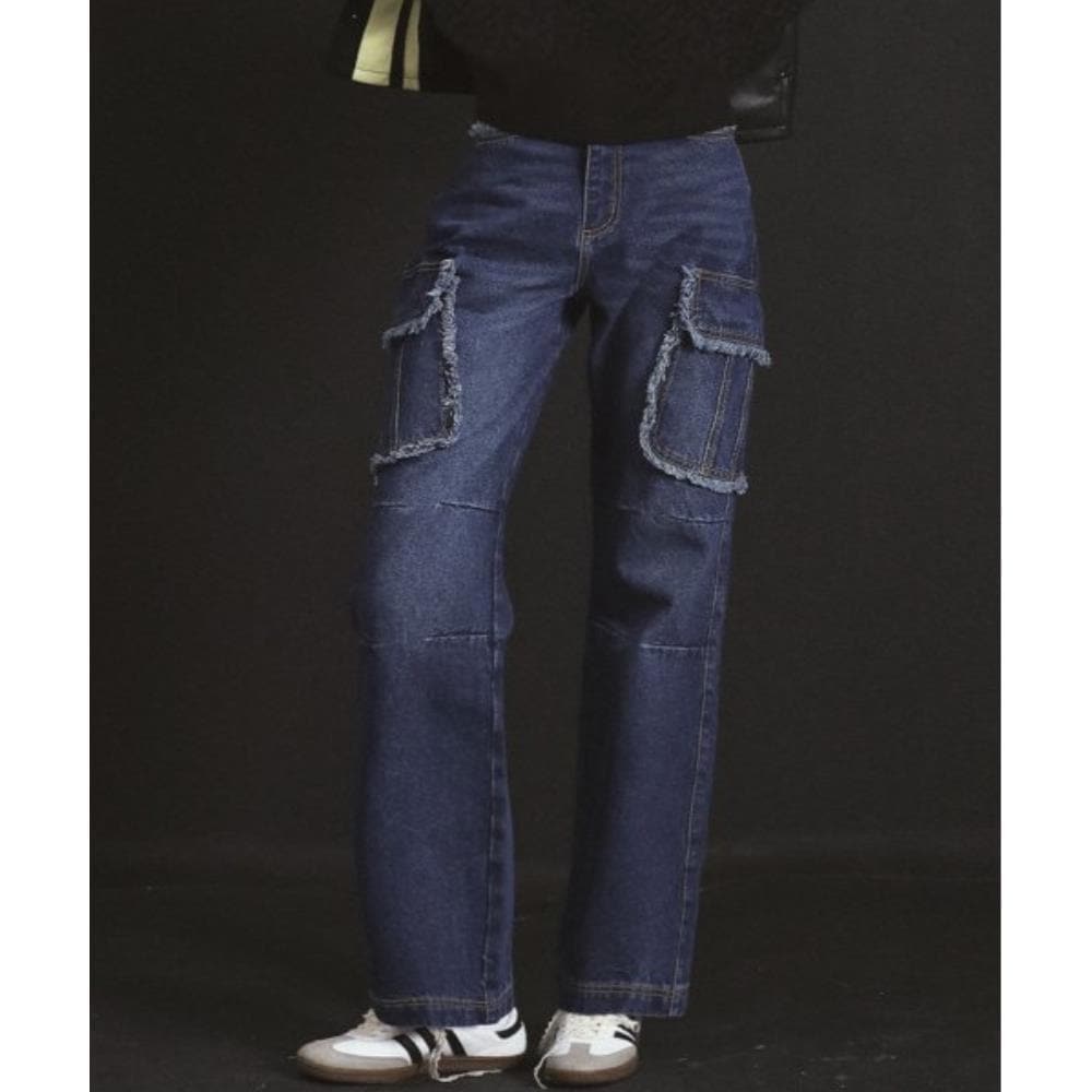 PRENDA FRAYED POCKET DENIM PANTS MID BLUE PRTHFWDP01WB1