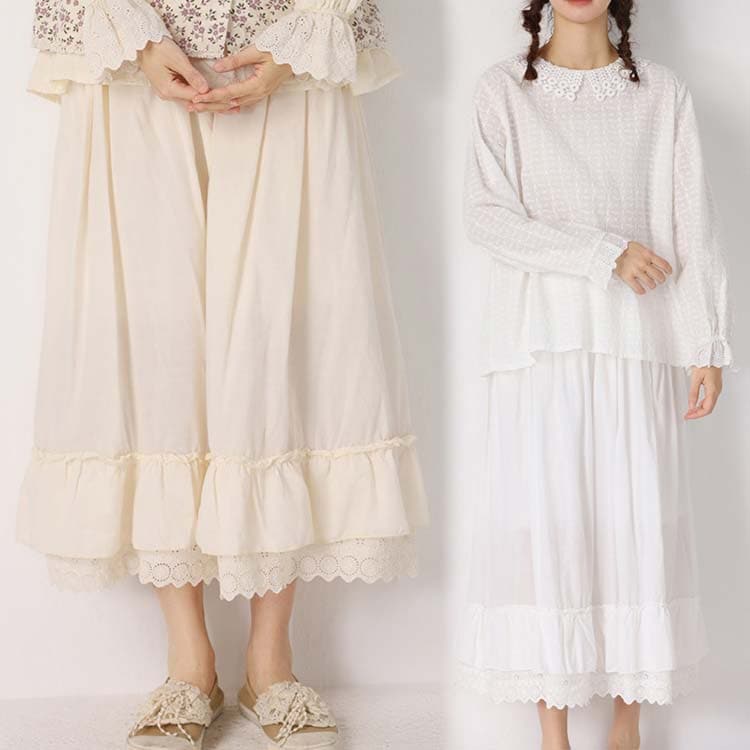 レディース ロング丈 レース 春秋 マキシスカート 春スカート 秋スカート マキシ丈スカート 膝丈