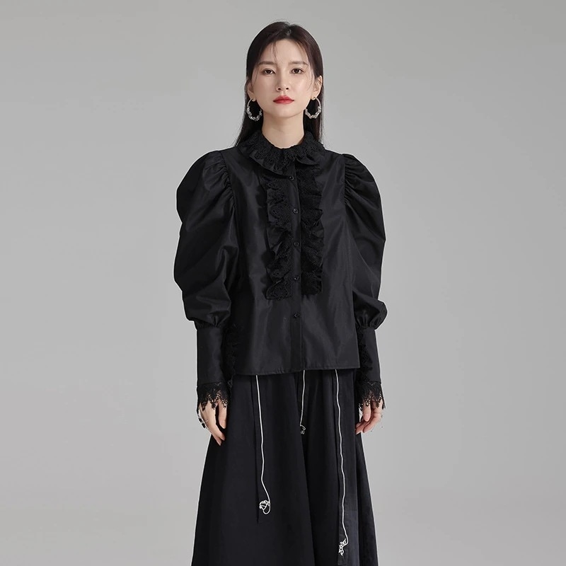 【J.Fashion】 2024春新品 お姫様 レース ブラウス フリル 皺 レトロ レディース シャツ 関連商品は店で購入可能30%までに制限