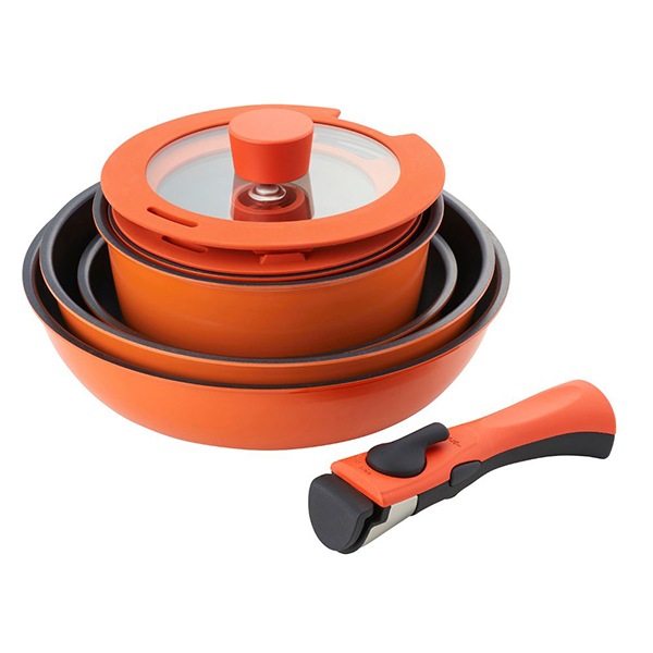 NM-224 フライパン ポット ガラス蓋 取っ手 8点セット IH ガス火対応 オレンジ ベストウェアレジスタンス