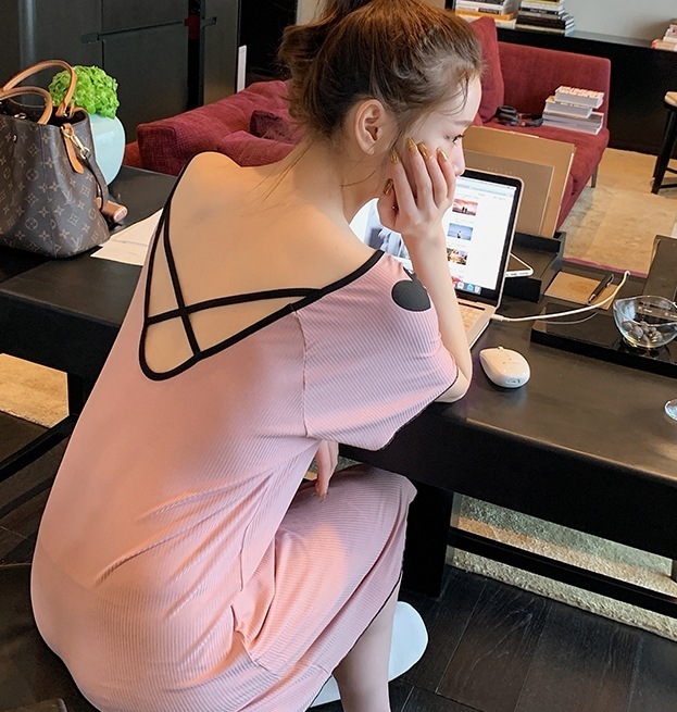 ロング丈部屋着 ナイトウェアワンピース 半袖ワンピース ゆったり部屋着 スカート ルームウェア パジャマ プルオーバー オールインワン 部屋着 寝巻き ナイトウェア ロングスカート 膝下 ミモレ