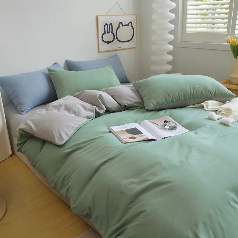 【急速出荷!】今の流行無地寝具4点セットシンプルシーツ用掛け布団カバー学生寮起毛3点セット
