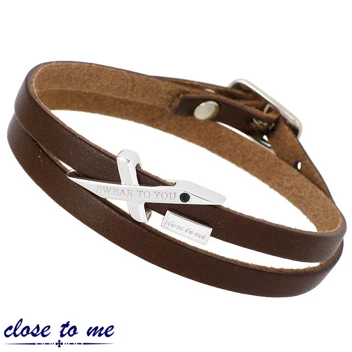 クロストゥーミー close to me 二重 レザー シルバー ブレスレット スワロフスキー クロス 6,826円