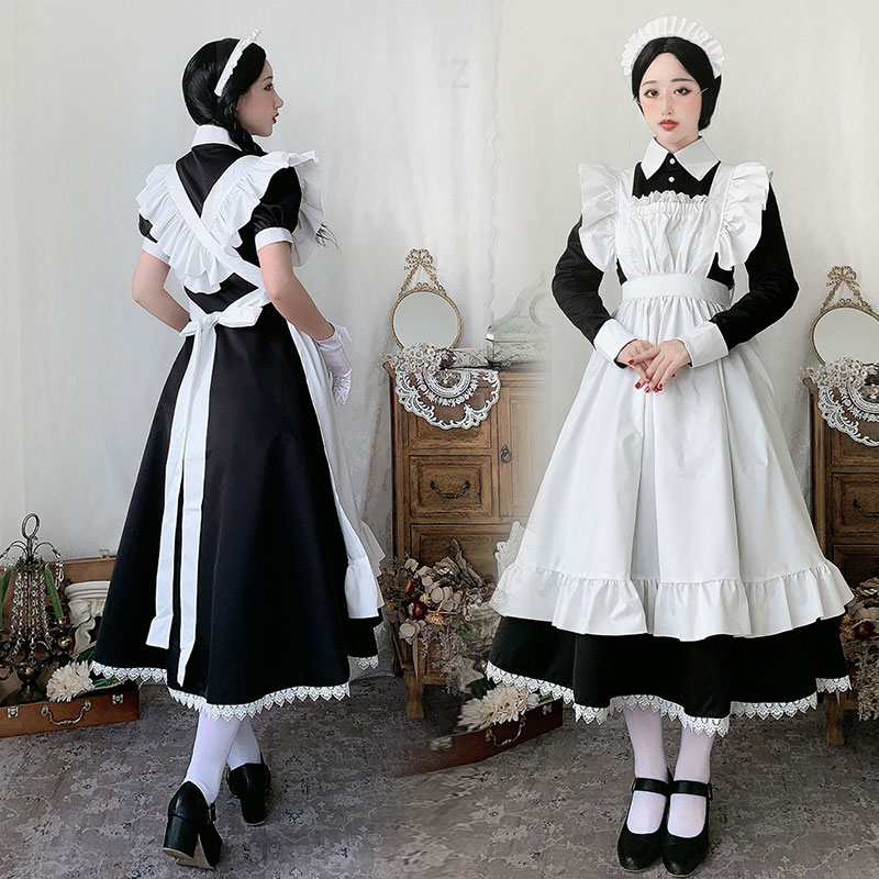 コスプレ衣装 フリル 制服 喫茶店 イギリス風 変装 ロイヤルメイド レディース ロング 大人用 クラシカル 長袖 半袖 クラシカル