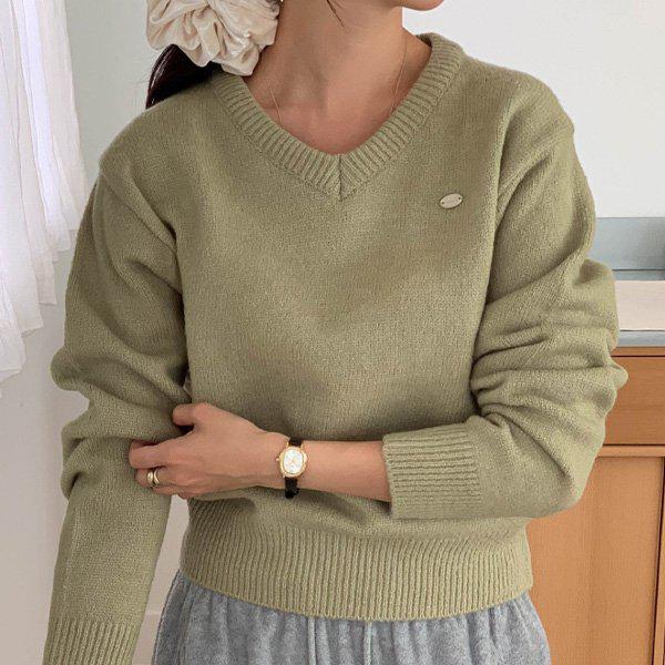 Hスタイル(KN)ルディエンVネックニットT 秋 冬 ニットTシャツ ラウンドセーター 長袖