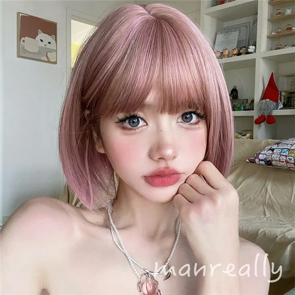 ピンクウイッグ フルウィッグ ショートボブ ピンク系 襟足すっきり 自然 通気 ウェーブ 前髪 ミディアム かつら レディース 小顔効果 耐熱ウィッグ 大人 かっこいい 日常 普段使い パーティー 女