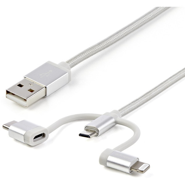 LTCUB1MGR シルバー [USB接続マルチ充電ケーブル Lightning/USB Type-C/Micro-USB対応 (1m)]