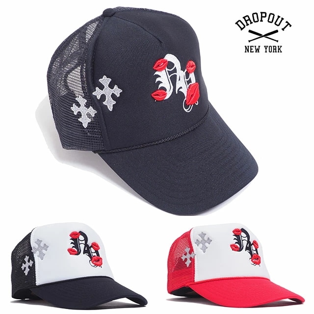 DROP OUT メッシュキャップ トラッカーハット メンズ レディース ブラック 黒 帽子 小物 スナップバック フリーサイズ ドロップアウト ニューヨーク NY CHROME KISS