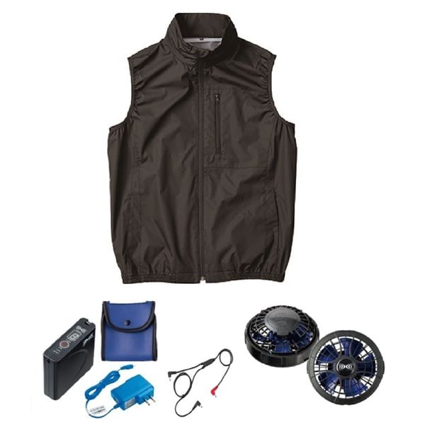 KU92140 空調服 ポリ製 遮熱 立襟 ベスト FAN2400SPBB/LISUPER1 黒3L