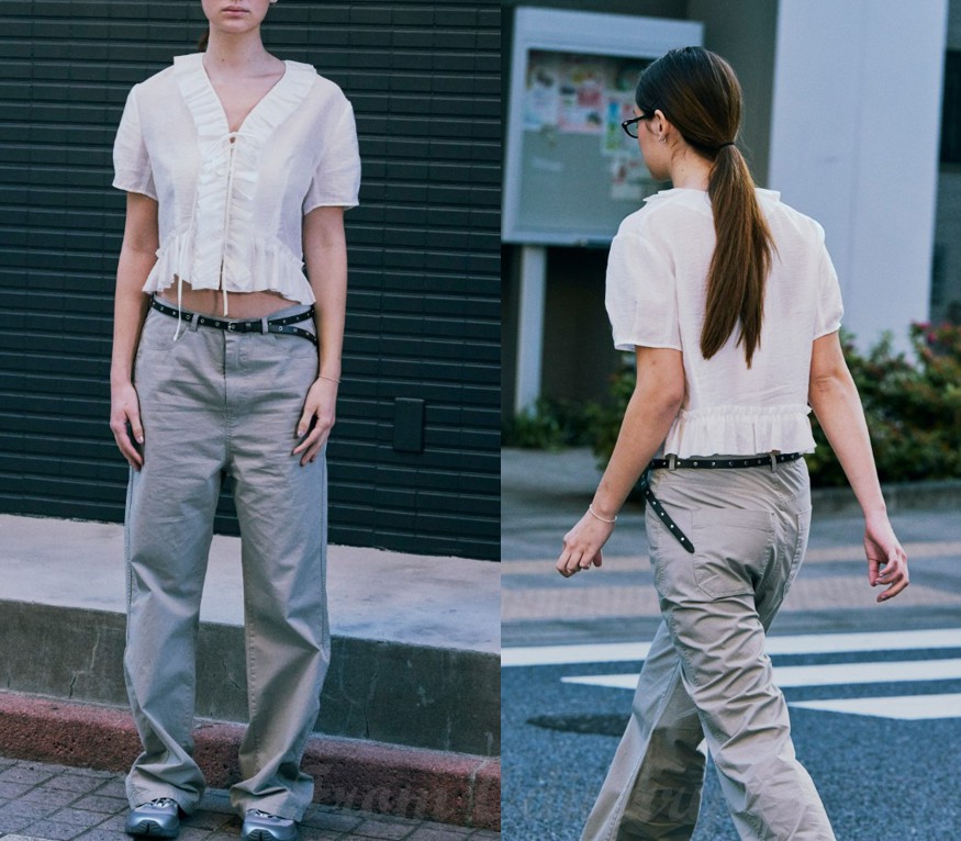 RAW EDGED RUFFLE SHORT BLOUSE (LC252BL05OW)