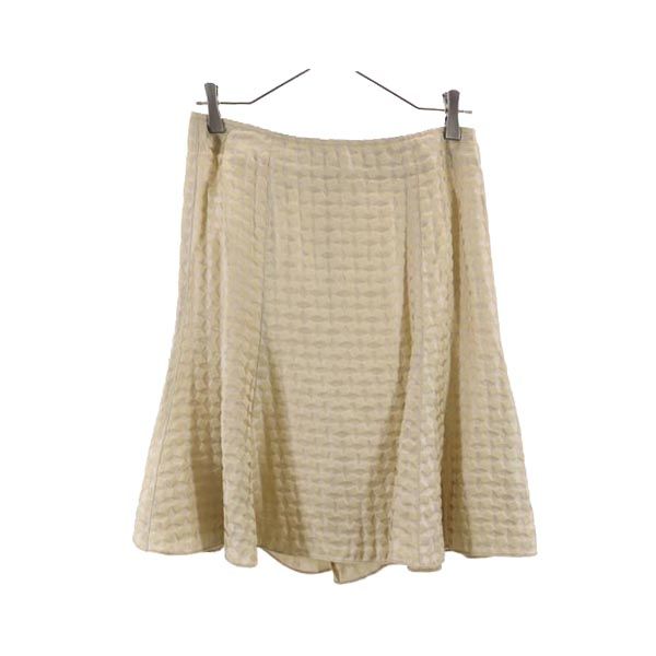 総柄 ミニ丈 フレアスカート 40 ベージュ系 バックジップ レディース