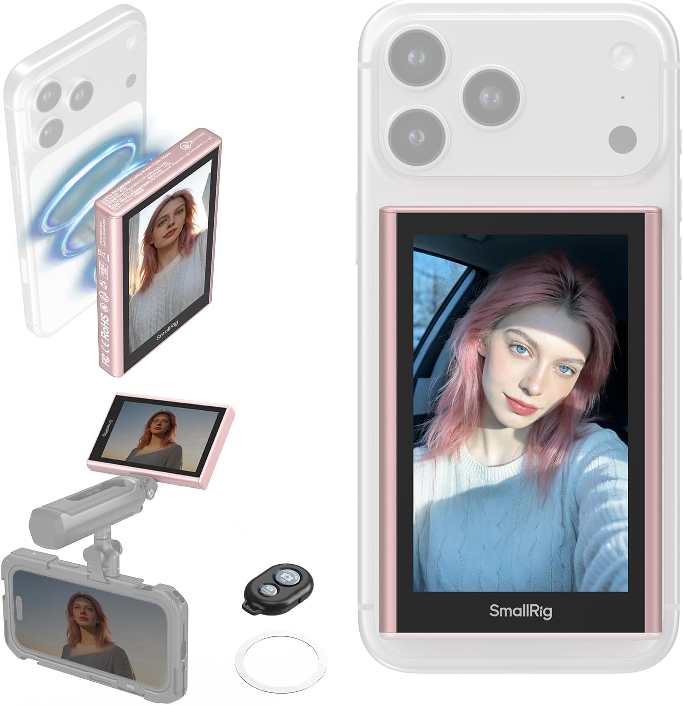 SmallRig スマートフォン用モニター 画面ワイヤレスコントロール対応 1080P ワイヤレス録画 MagSafe用 磁気ビデオモニター iPhone用 ヴログ・ライブ配信・コンテンツ制作向け ピ