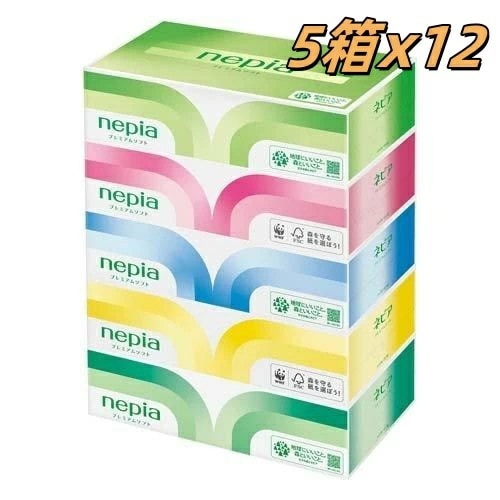 プレミアムソフト ティシュ 180組/箱 1セット(60箱:5箱×12パック) ケース売り
