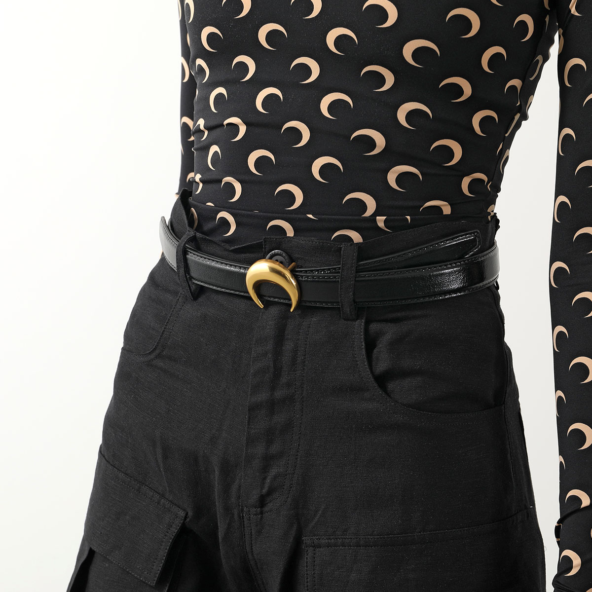 Marine Serre マリーン セル ベルト VEGETABLE LEATHER BUCKLE BELT WLG001 WLG001A レディース レザー 三日月 モチーフ ナローベルト BK99