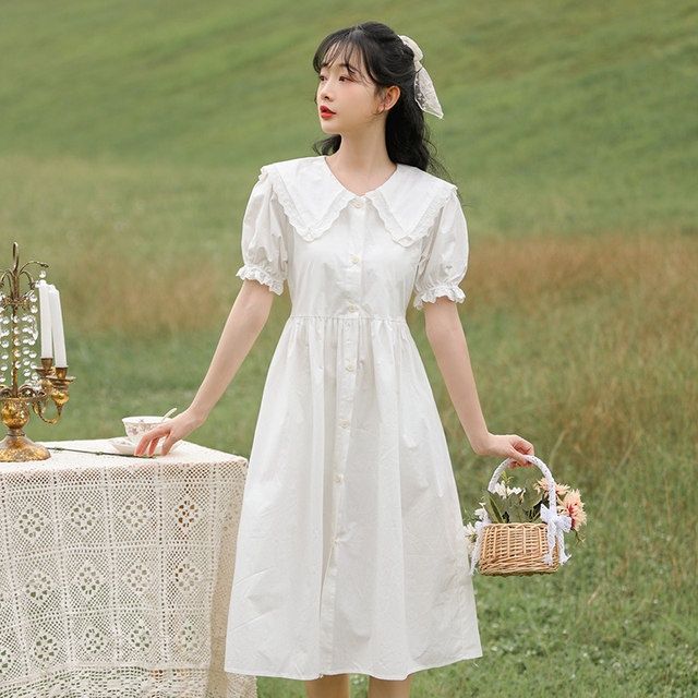 フリルもりウエストパフスリーブドールカラーワンピース夏物初恋学生スカート 母の日