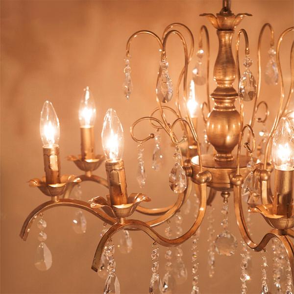 シャンデリア ゴールド 金色 照明 LED電球対応 8灯 煌びやか おしゃれ シーリング ライト 天井 ゴージャス 豪華 上品 重厚感 アンティーク