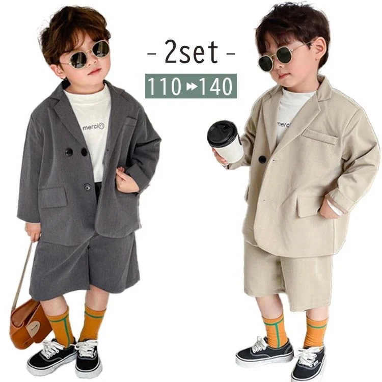 キッズ スーツ 男子 フォーマル カジュアルスーツ 子供服 卒園式 入学式 長袖 ジャケット ボトムス ハーフパンツ 2点セット 春秋