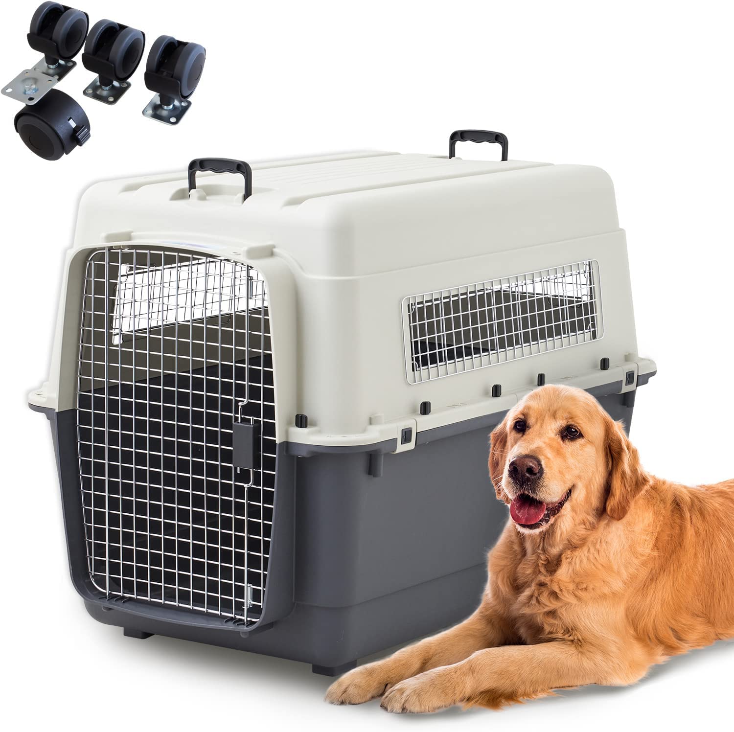【OFT】 ペットケンネル ファーストクラス L100 強化プラスチック IATA安全基準クリア キャスター付き 取っ手付き ペット用キャリー ペット ハードキャリー 犬 中型 大型 多頭