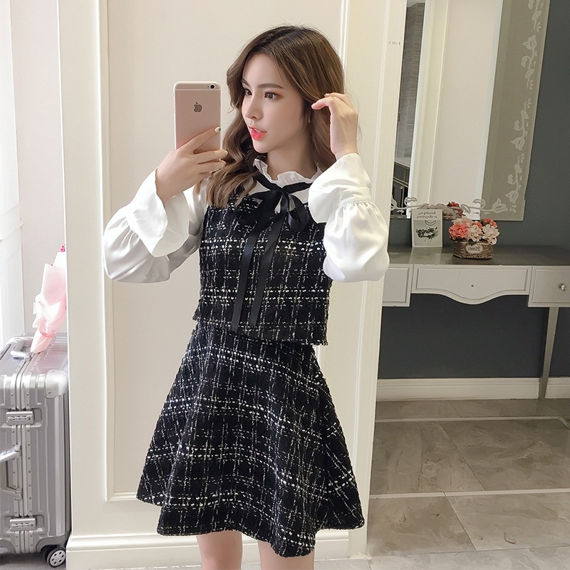 レイヤード風ワンピース ワンピース 長袖 切り替えデザイン ドッキング ツーピース お得 かわいい 5,433円