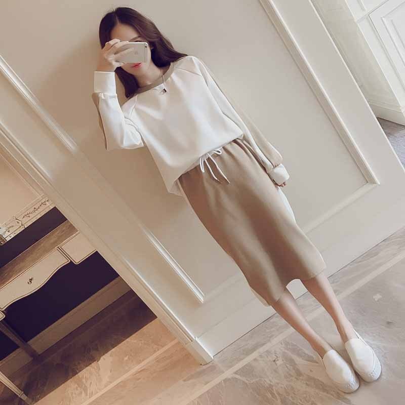 bf港风復古スカート女性修身着やせ百に乗る気质長袖の女装ワンピース2点セット