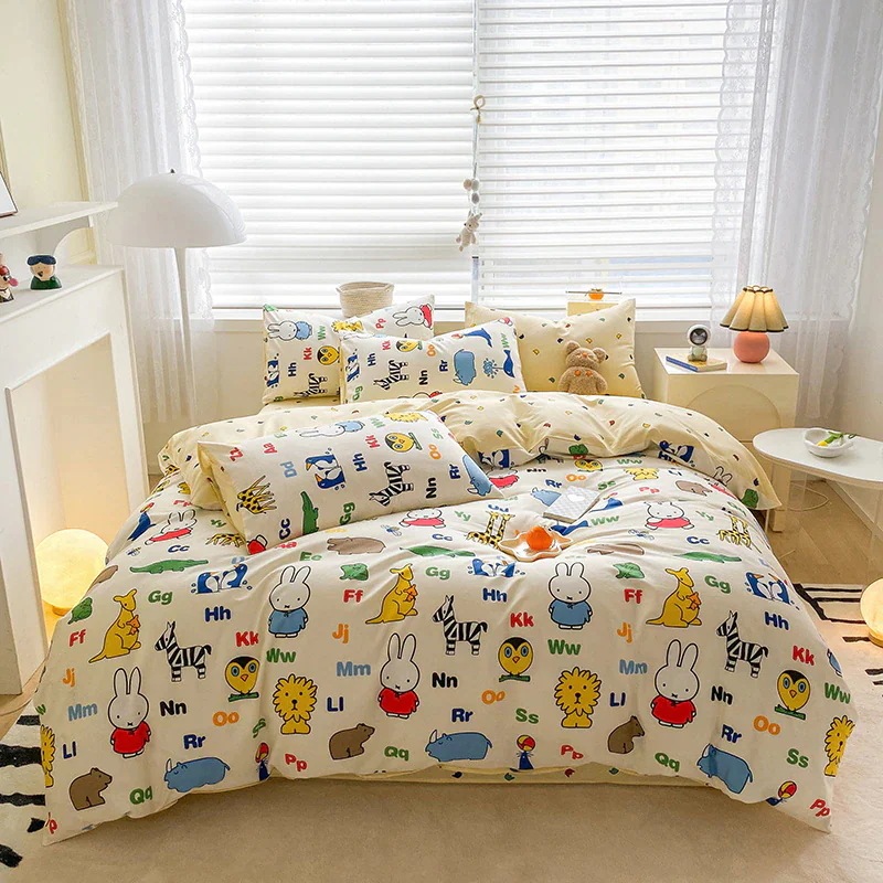 ミッフィー 布団カバーかわいいミッフィーうさぎのコットン4点セット ボックスキルトカバー寝具セット