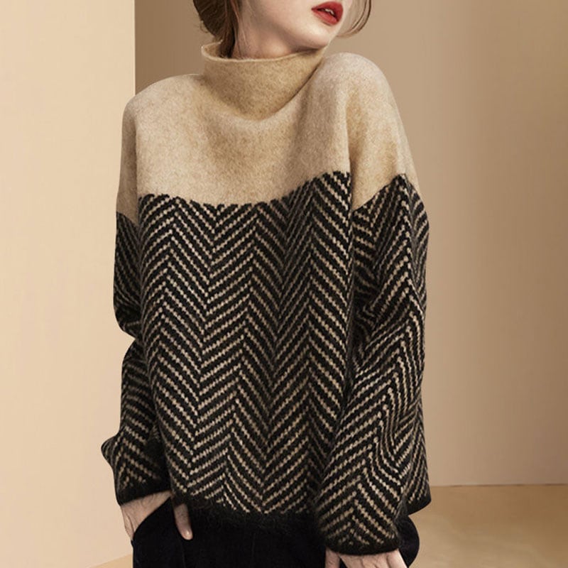 【韓国の人気】 爆発定番ツイル織り切り替え秋冬ハーフネック セーター