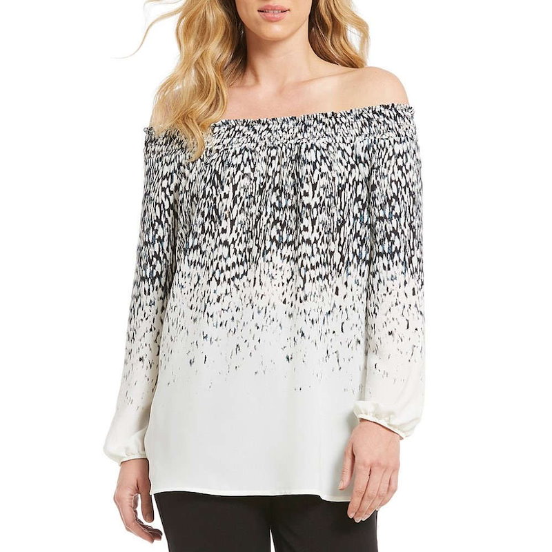 インベストメンツ レディース トップス ブラウス・シャツ【Investments Off The Shoulder Top】Black/Ivory Dot インベストメンツ レディース トップス ブラウス・シャツ【Investments Off The Shoulder Top】Black/Ivory Dot