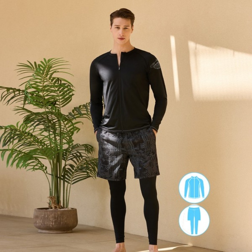 (ベーシックエル) ベーシックエルメンズジップアップラッシュガードウォーターレギンスビーチショーツセット BEM-X908K