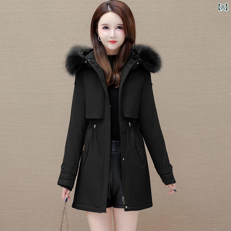 ジャケット ダウンジャケット レディース 大きい ファー 襟 厚手 ダウンパーカー 冬 ミドル丈 フード 暖かい 取り外し 可能 ライナー