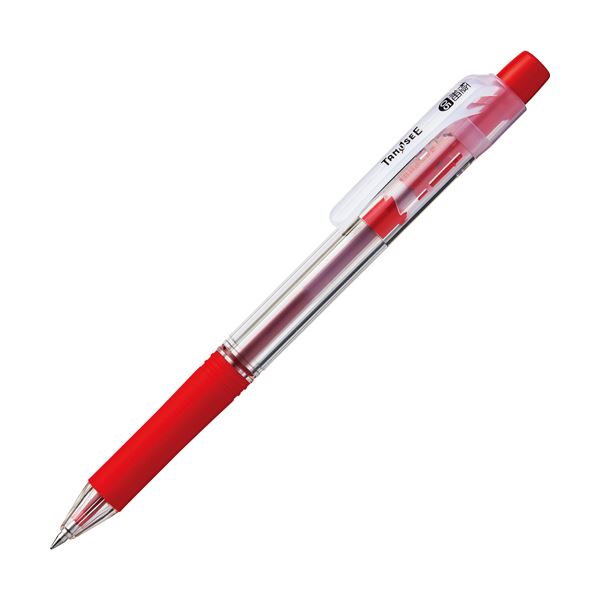 (まとめ) TANOSEE ノック式油性ボールペン ロング芯タイプ 0.5mm 赤 1セット（10本） (10セット)