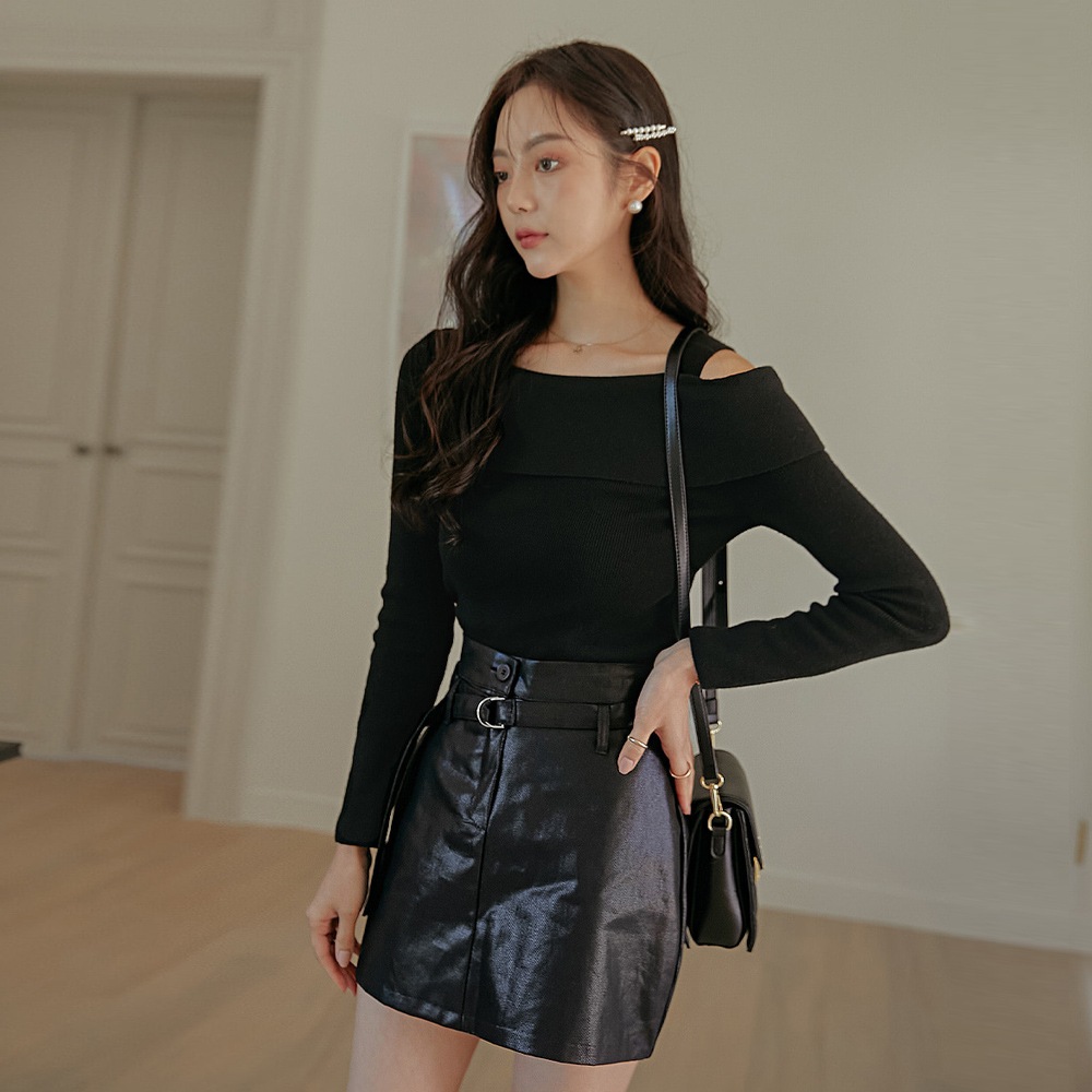 肩紐オフショルダーニットトップス