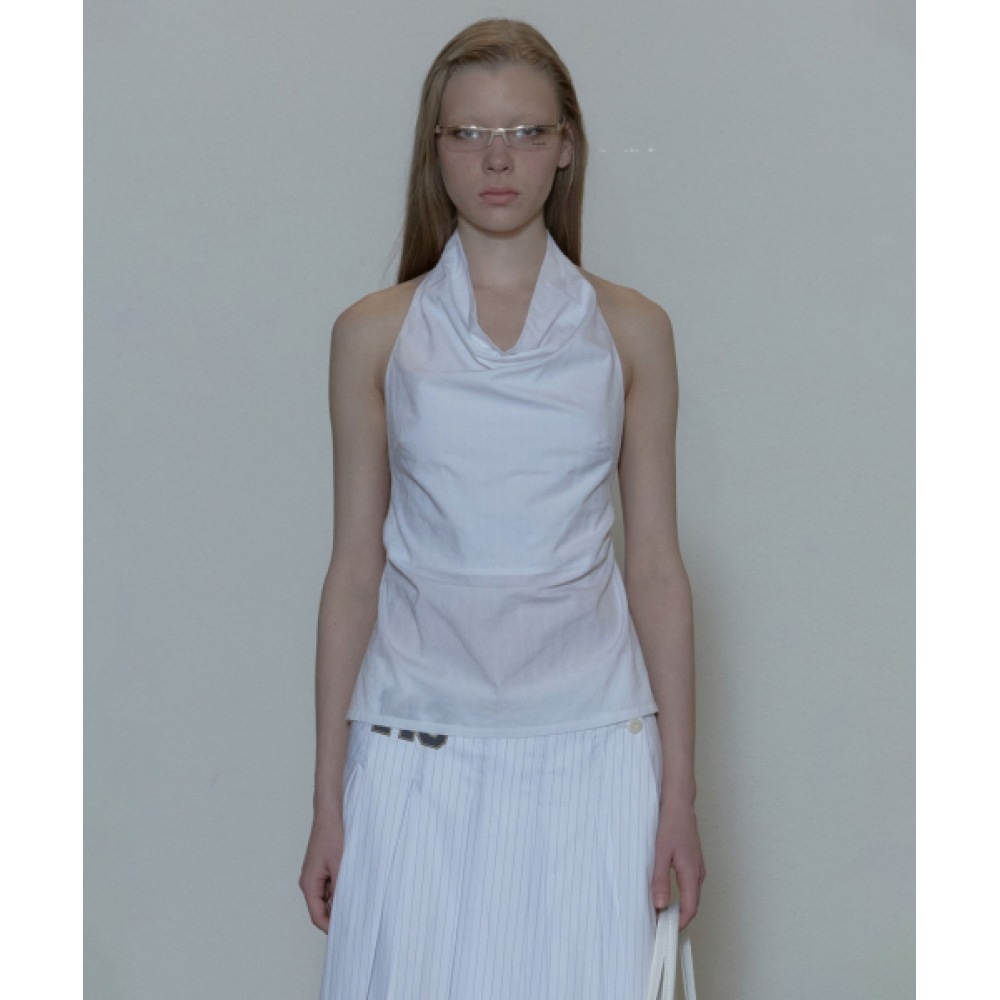 SCULPTOR ドレープバックレスホルタートップコケットホワイト