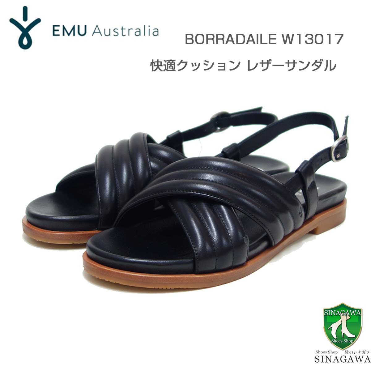エミュー EMU W 13017 Borradaile レザーフラットサンダル （レディース）カラー：ブラック レザーサンダル フラットシューズ リゾート