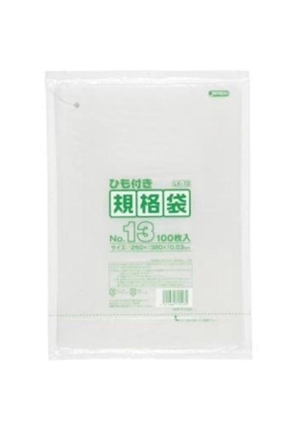 規格袋ひも付 13号100枚入03LLD透明 LK13 [xまとめ買い（30袋x5ケース）合計150袋セット] 38-470