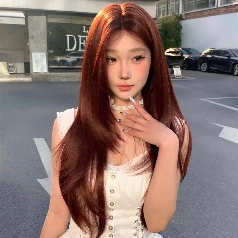 前髪レース 4*1前髪レース ストレートウィッグレッド 28インチ デイリー ナチュラル セミウーブンナチュラルデイリー使用 リアルなウィッグ