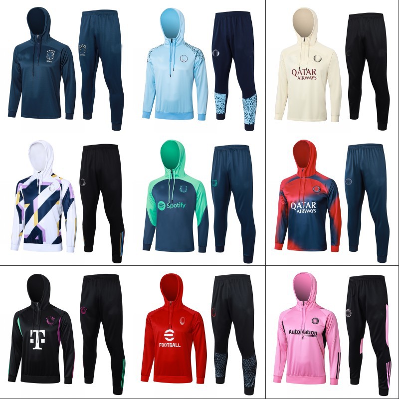 ユベントスマイアミドルトムントアルゼンチンブラジルパリ秋冬フード付きジャケット ハーフジップジャケット サッカートレーニング